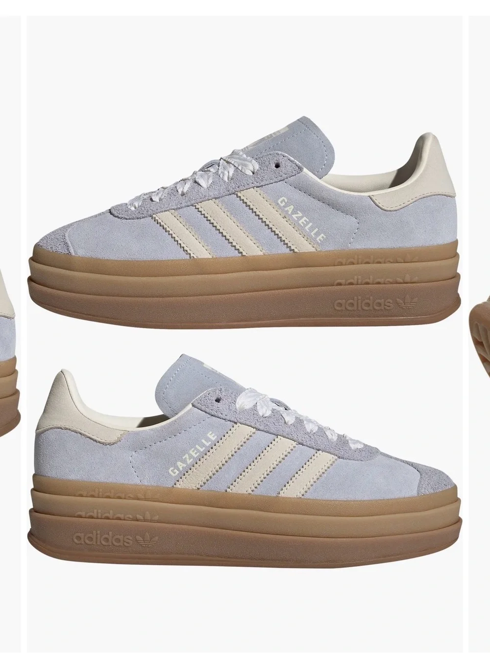 Adidas Gazelle Platform Sneakers in Light Blue and Cream with Gum Sole